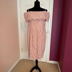 Eliza J pink Blush Lace Sheath dress.